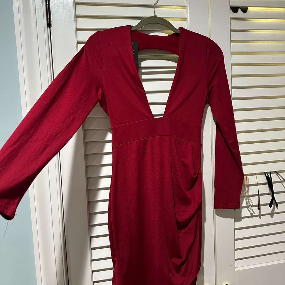 Long Sleeve Red Bodycon Open Back Red Dress